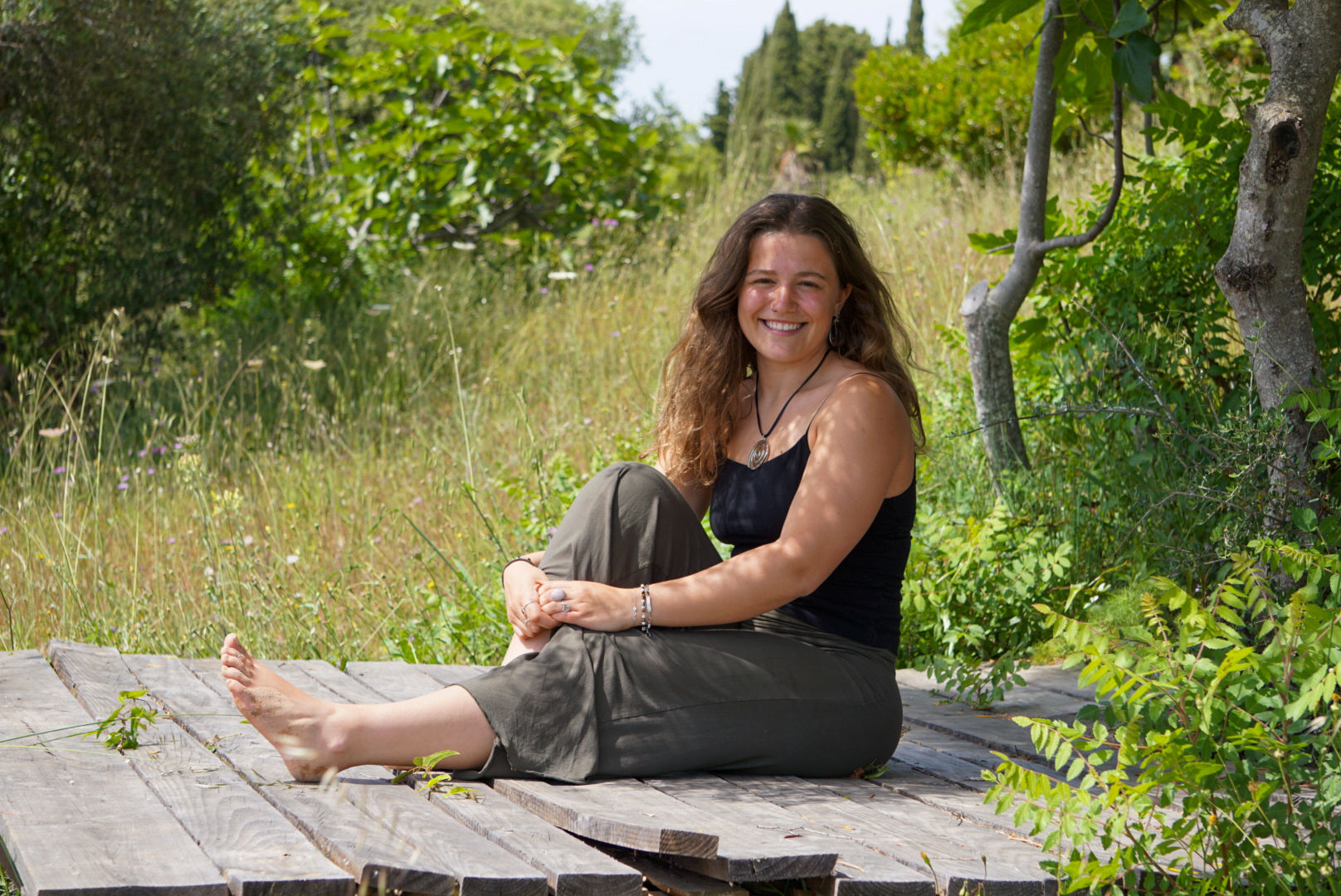 Emily York, the retreat teacher, sitting in nature